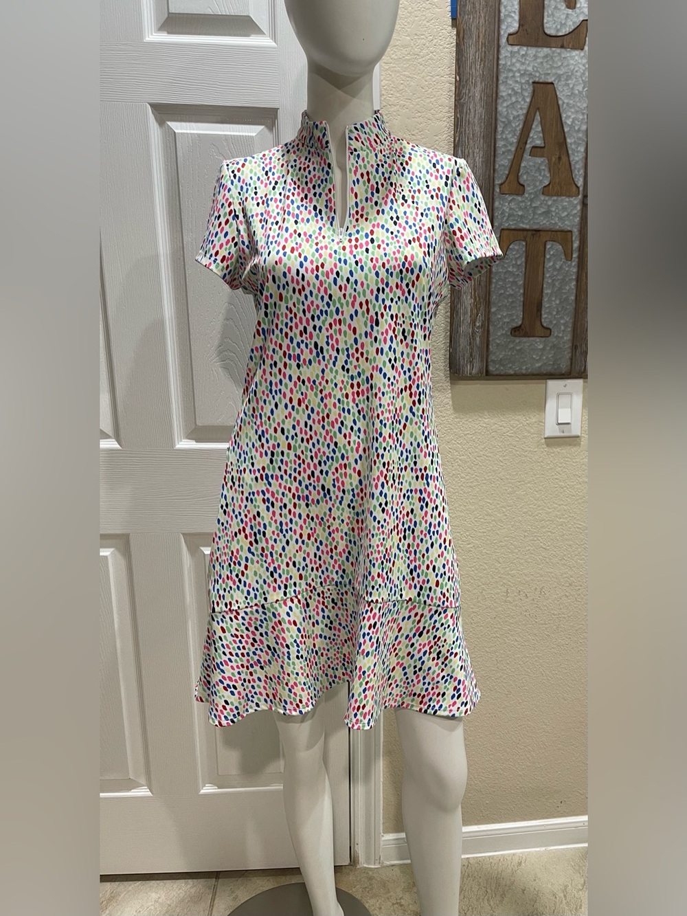 Melly M Delray Bitsy Lapis Confetti Zip Neck Sport Dress Size Small